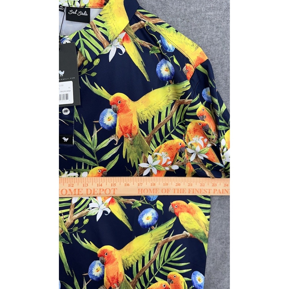 Bad Birdie NEW Mens Size XL Golf Polo "Tropicana" Floral Parrots All Over Print - Picture 4 of 10